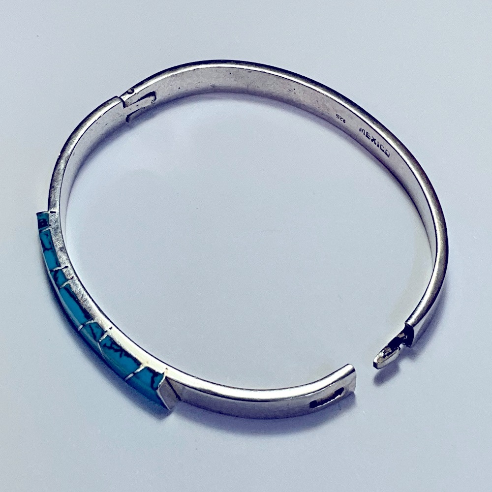 Turquoise Solid Sterling Silver Hinged Locking Br… - image 6